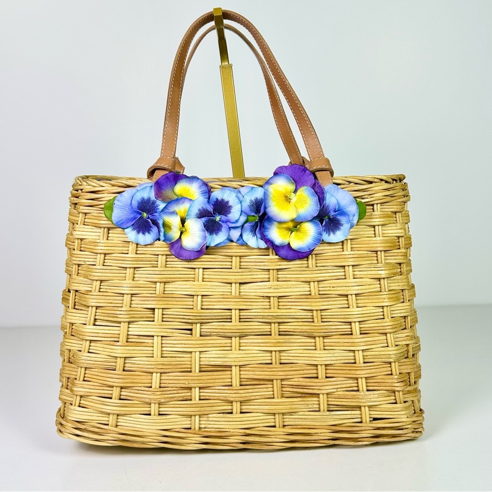 Kate Spade New York Straw Bag with Leather Top Handles NEW